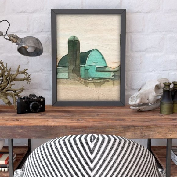 barn 8x10 warercolor picture print in photo paper with black frame!!!‎ - Picture 3 of 3